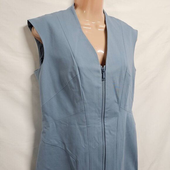Lafayette 148 New York Sleeveless Full Zip Women Sheath Dress Size 8 Blue Cotton - Picture 2 of 14
